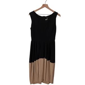 Ann Taylor Womens Black and Tan Colorblock Pleated Career Classic Dress Size 8